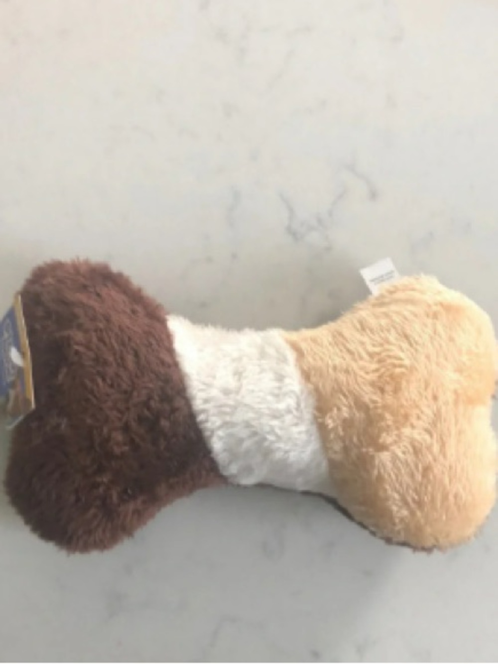 Plush Bone Dog Toy - Brown, White, Cream